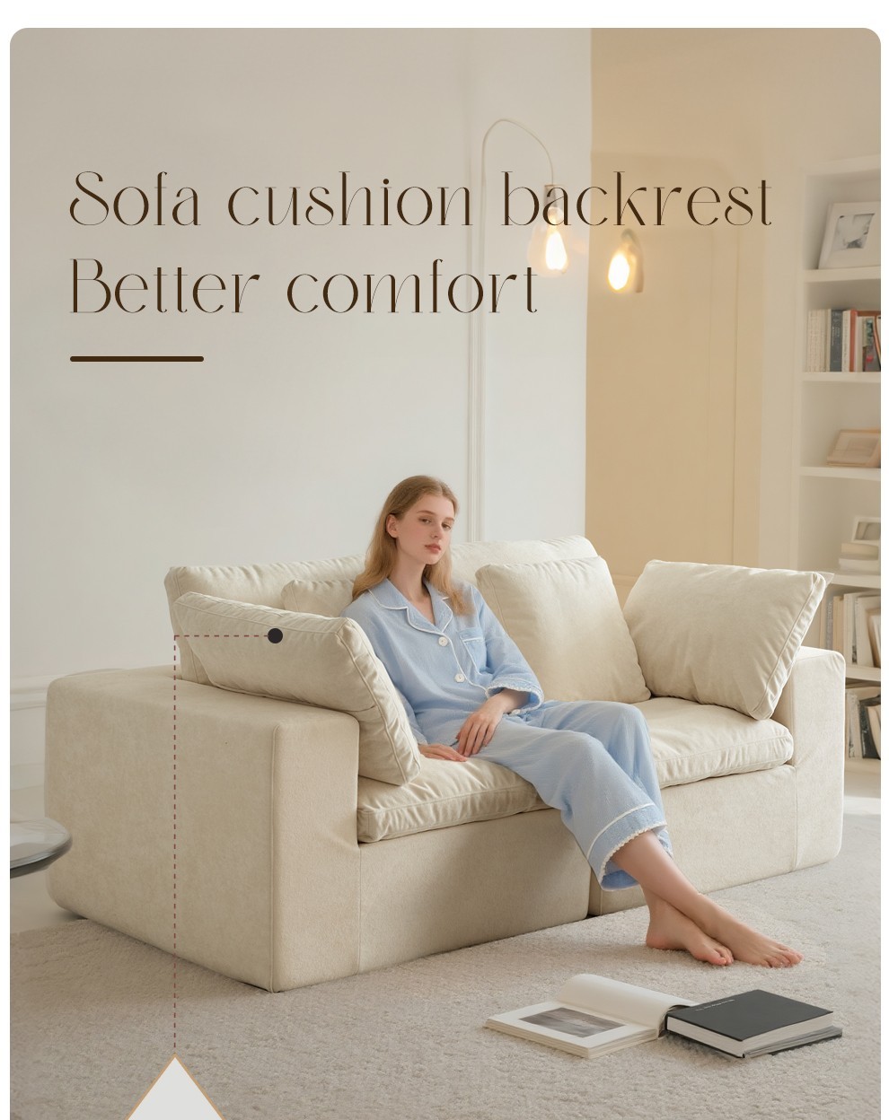 Compressed Sectional Sofa Modern Minimalist Style Corduroy Couch Beige+White