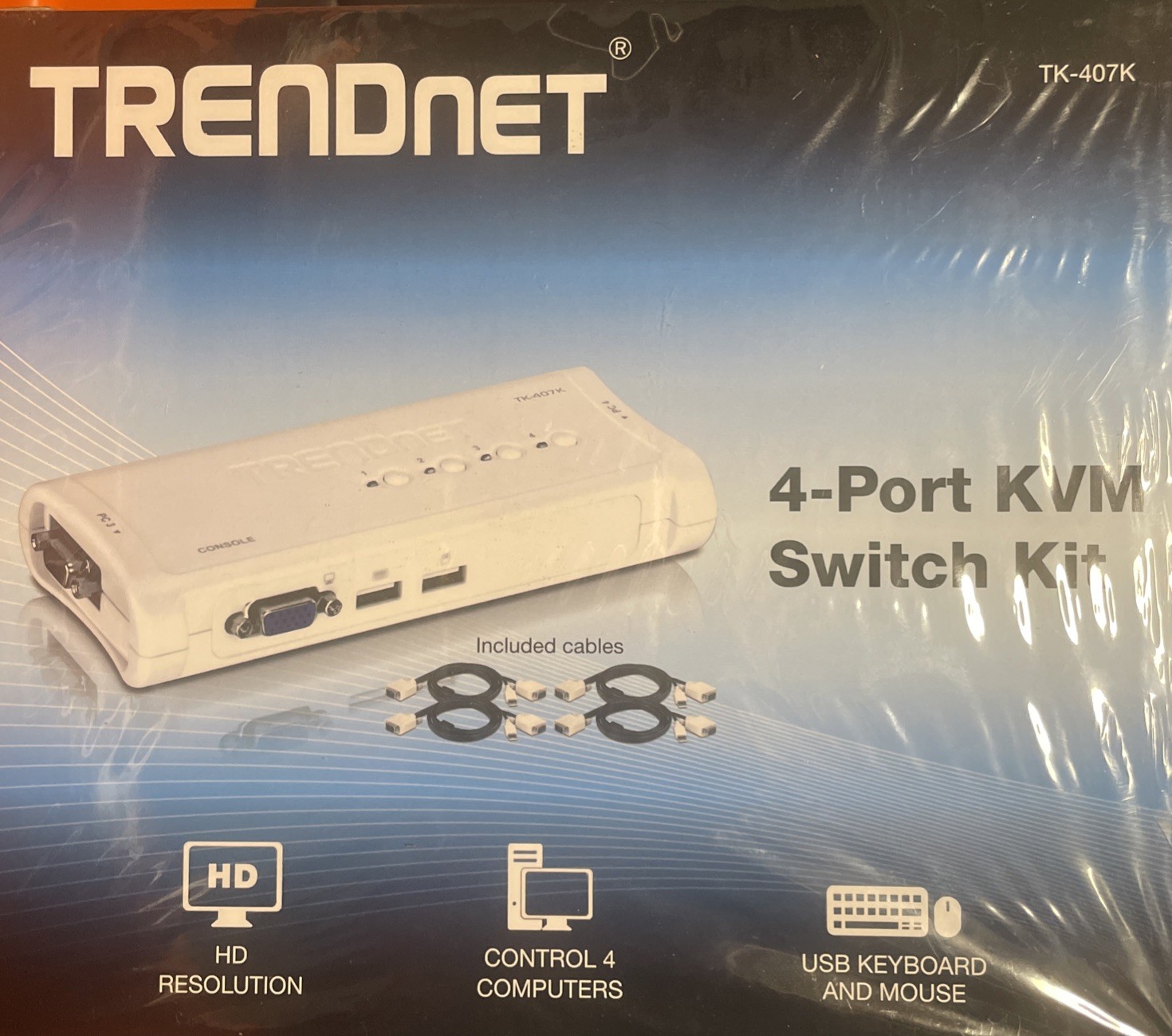 Trendnet TK-407K 4-Port KVM Switch Kit NEW Plug & Play VGA & USB
