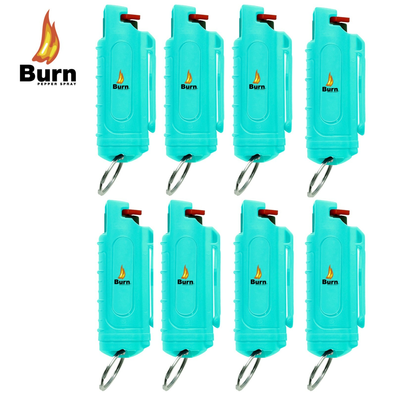 8 PACK BURN Pepper Spray 0.5oz Green Self Defense Keychain Security Molded