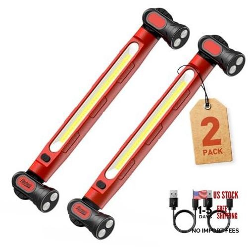 2PK Magnetic Under Hood Work Light Bar for Mechanics-| Rechargeable 5200mAh Red