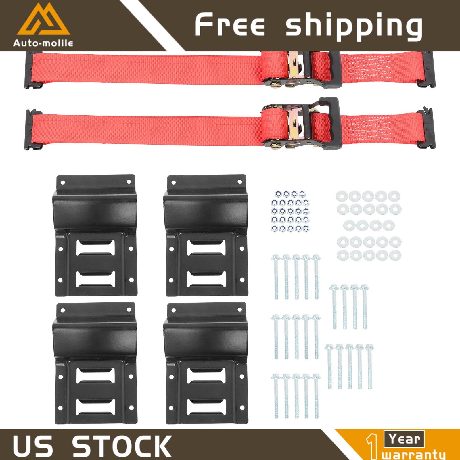 Heavy Loads E Track System With Wheel Chock 6' Red Ratchet Tie Down Straps New