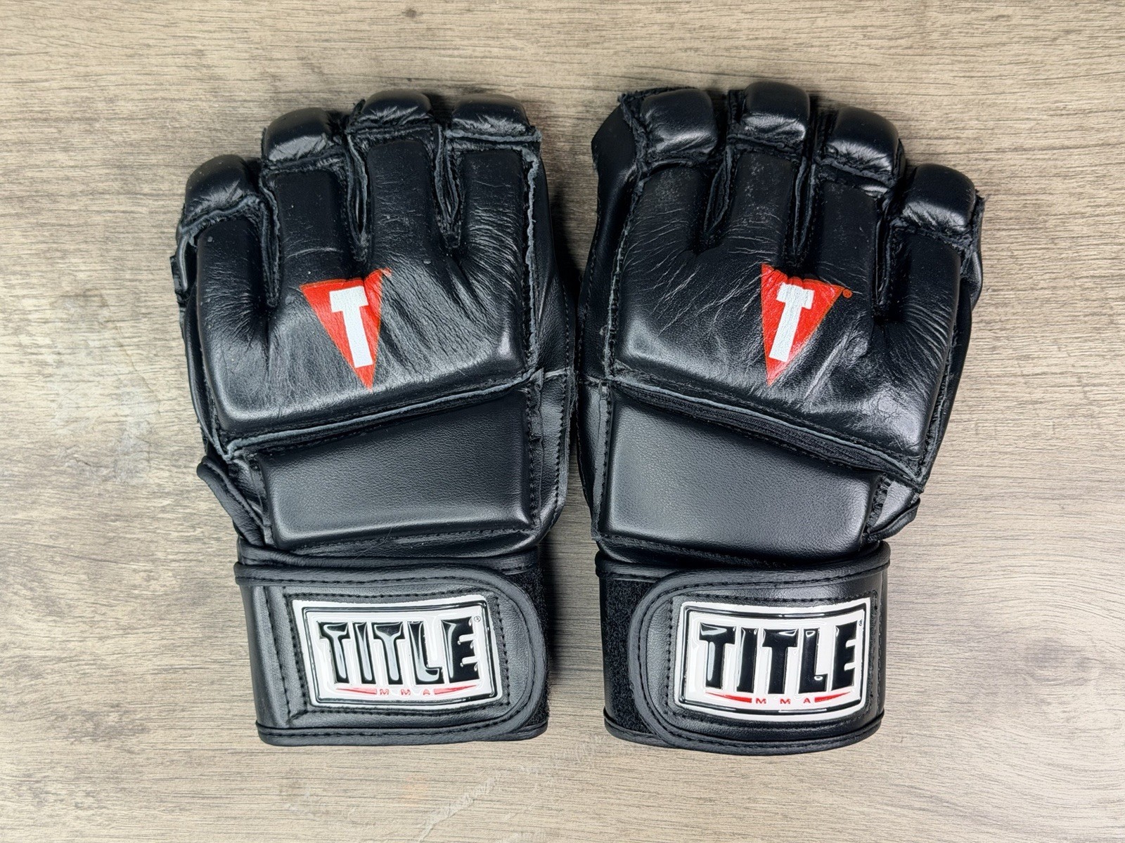 TITLE MMA Training Gloves Open Finger Black Grappling Sparring
