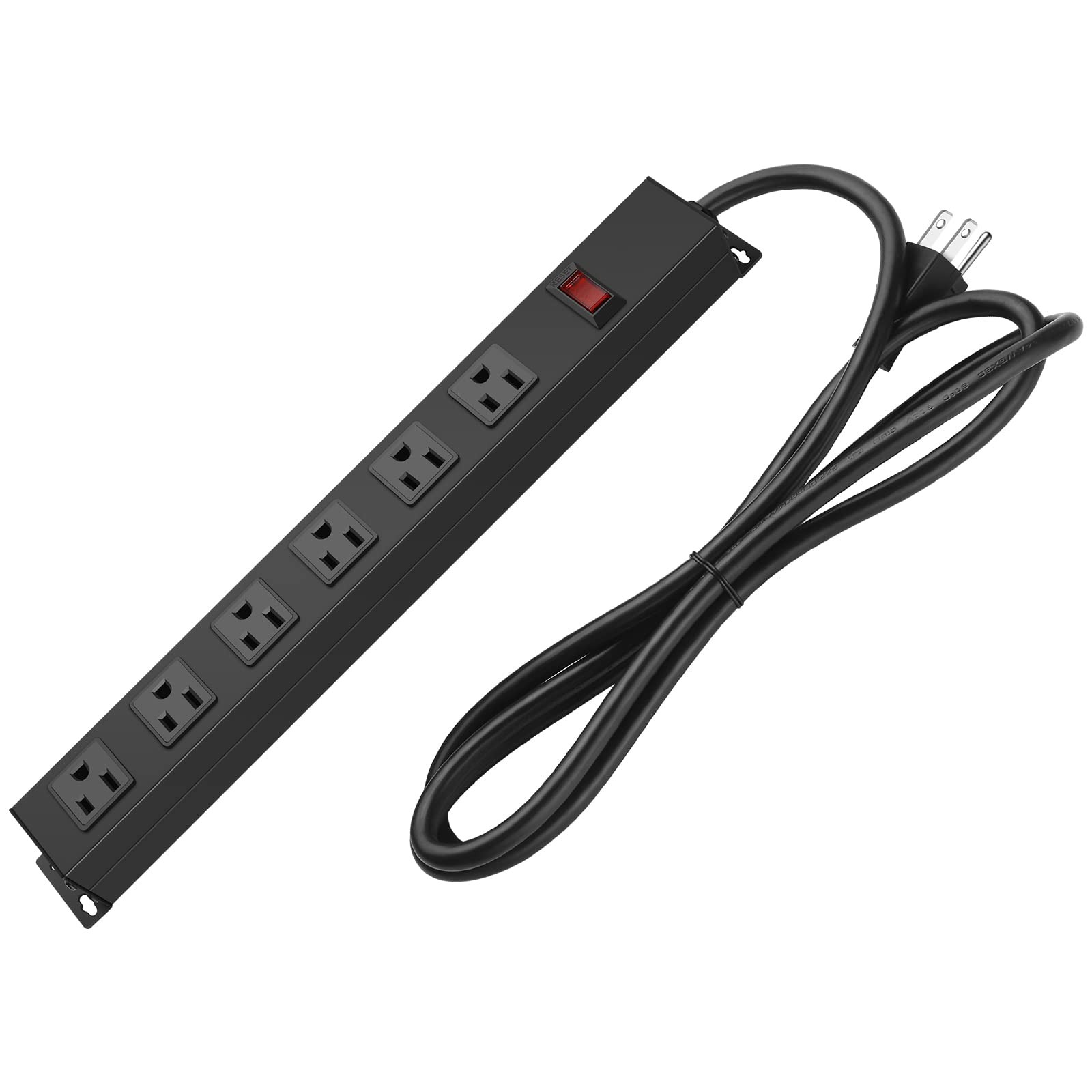 Metal Wall Mount Power Strip, Mountable Outlet with 6 AC 3FT, Black