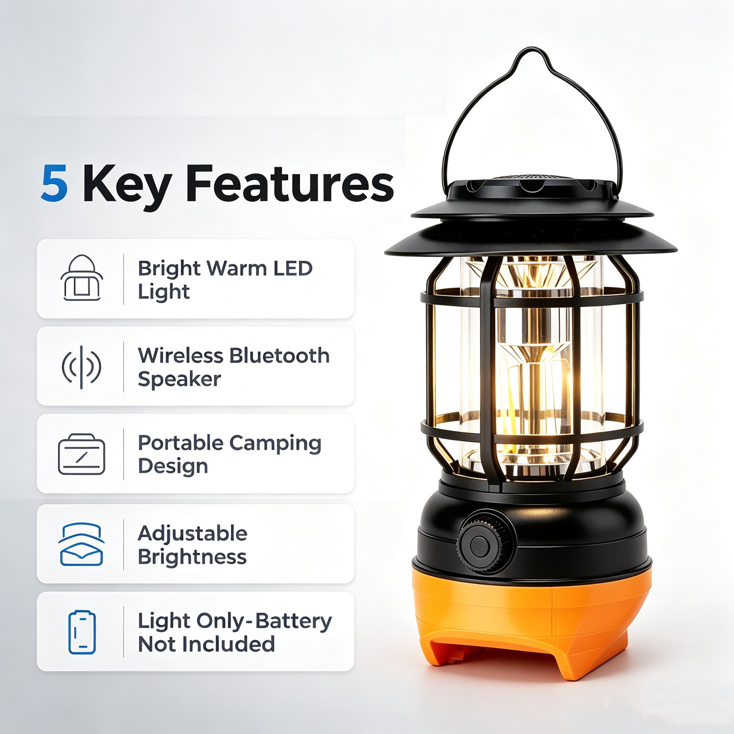 LED Camp Lamp Work Light with Bluetooth Speaker For Dewalt 18V 20V Battery