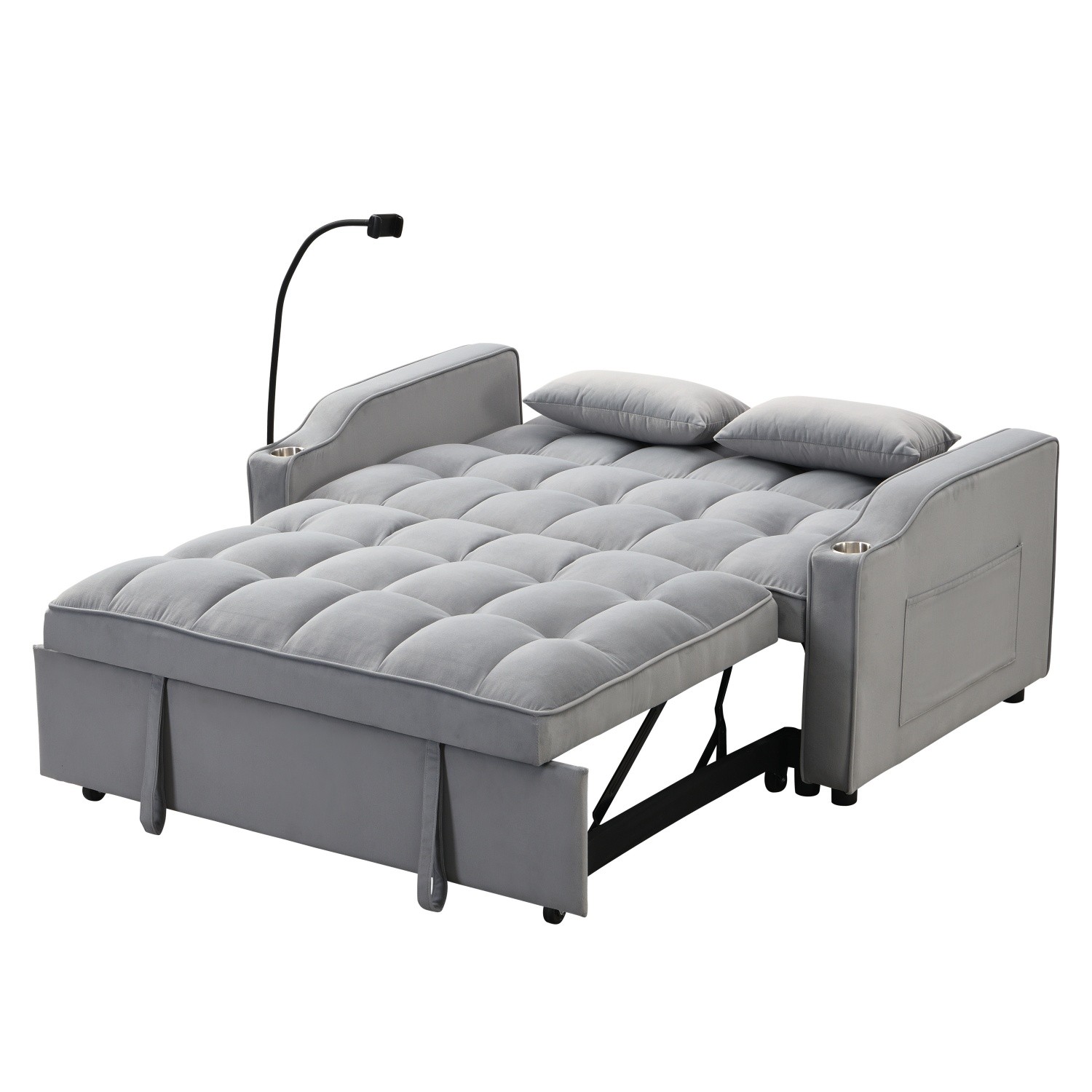Modern Convertible Sleeper Sofa Bed Loveseat Sofa with Pull-Out Bed & USB Ports