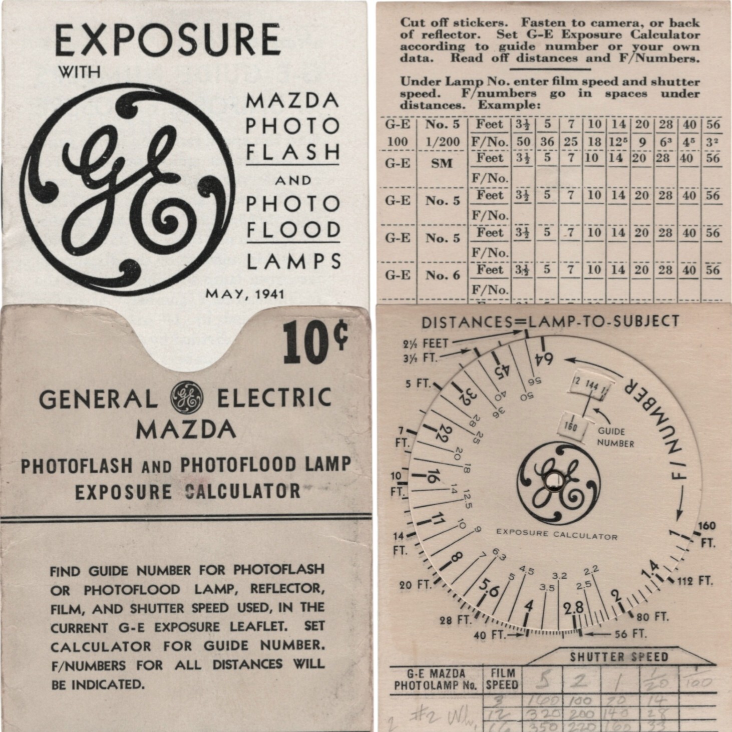 General Electric Mazda 1941 GE Exposure Guide Photo Flood Lamps Flash Bulb VTG.