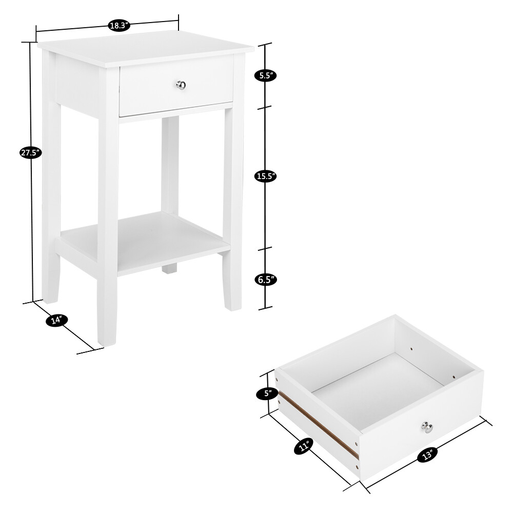 AUTOFOREVER White Paint Pull Ring Handle Single Drawer Bedside Table