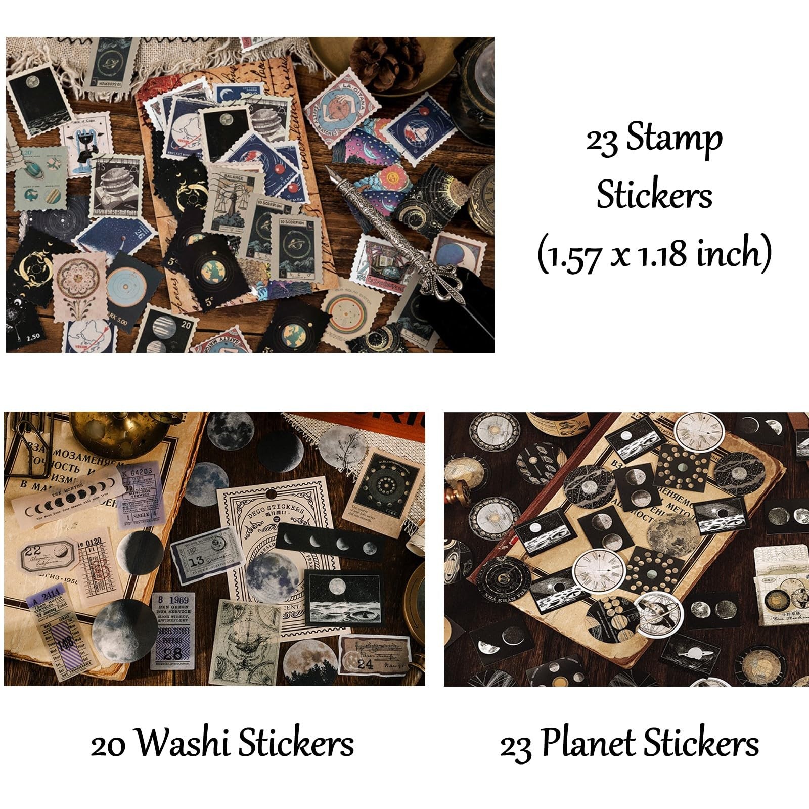 Vintage Aesthetic Scrapbook Supplies Kit with Paper, Stickers Dark4