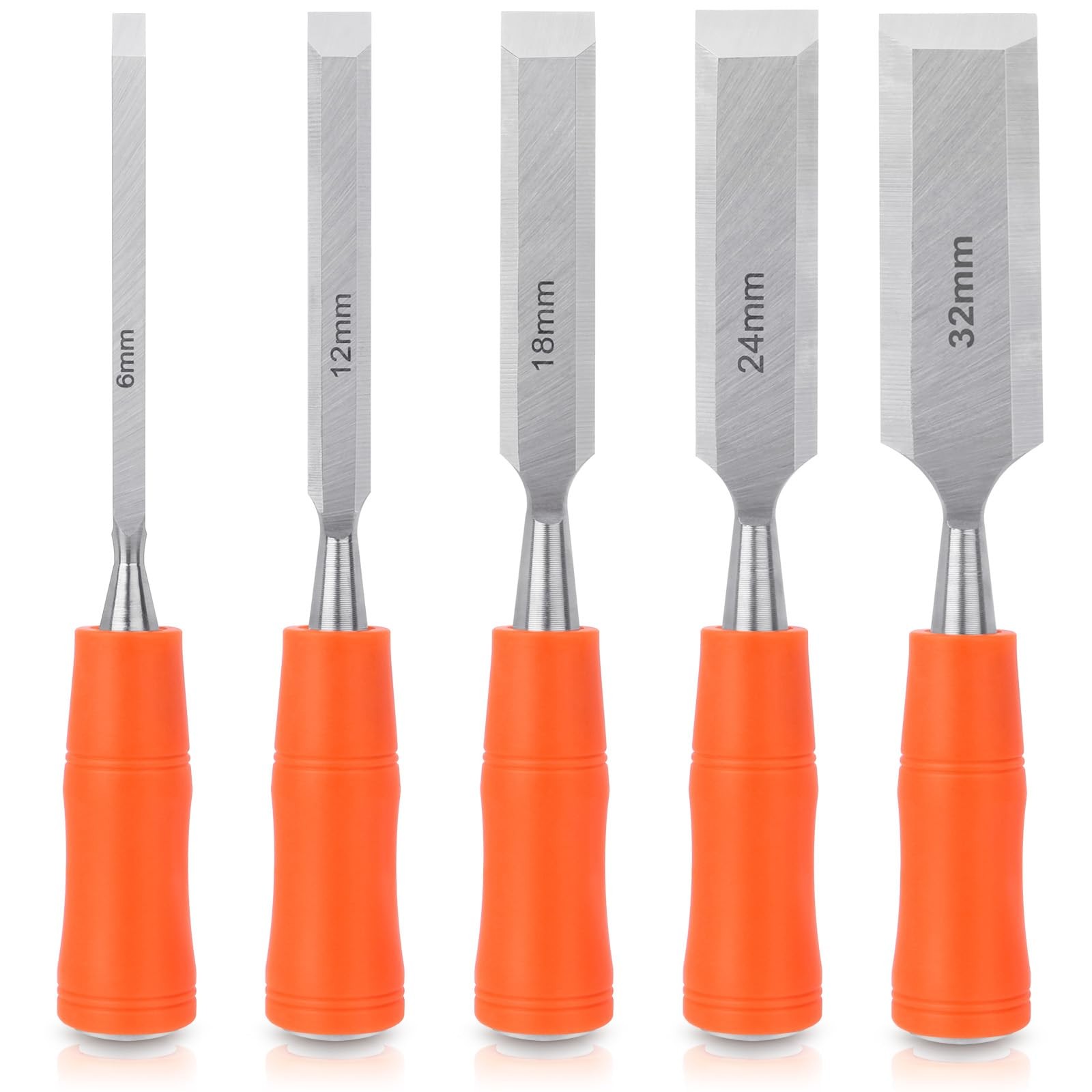 5 Piece Wood Chisel Sets Woodworking Tools Steel Hammer End Ergonomic Kit