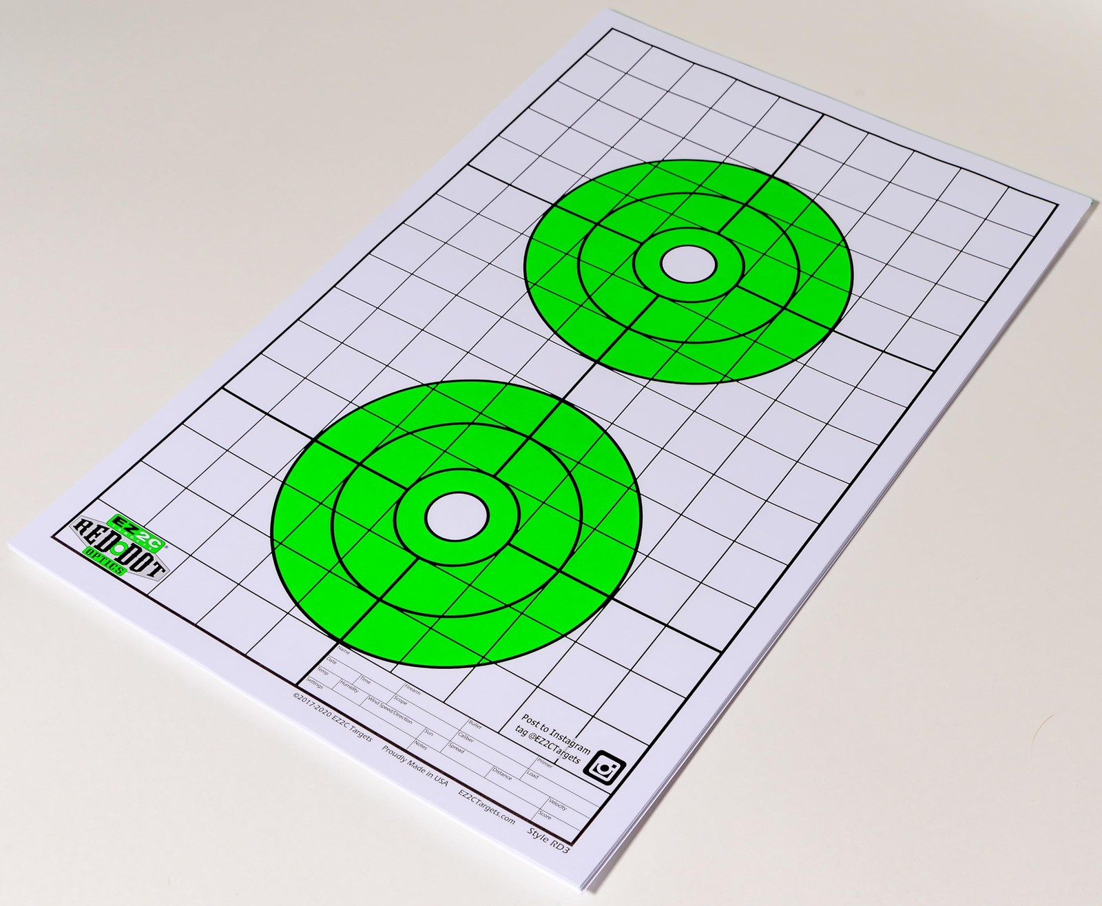 USA Made Red Dot Optics Two 6" Bullseyes Sight Tear-Off Pad of 25, EZ2C Green