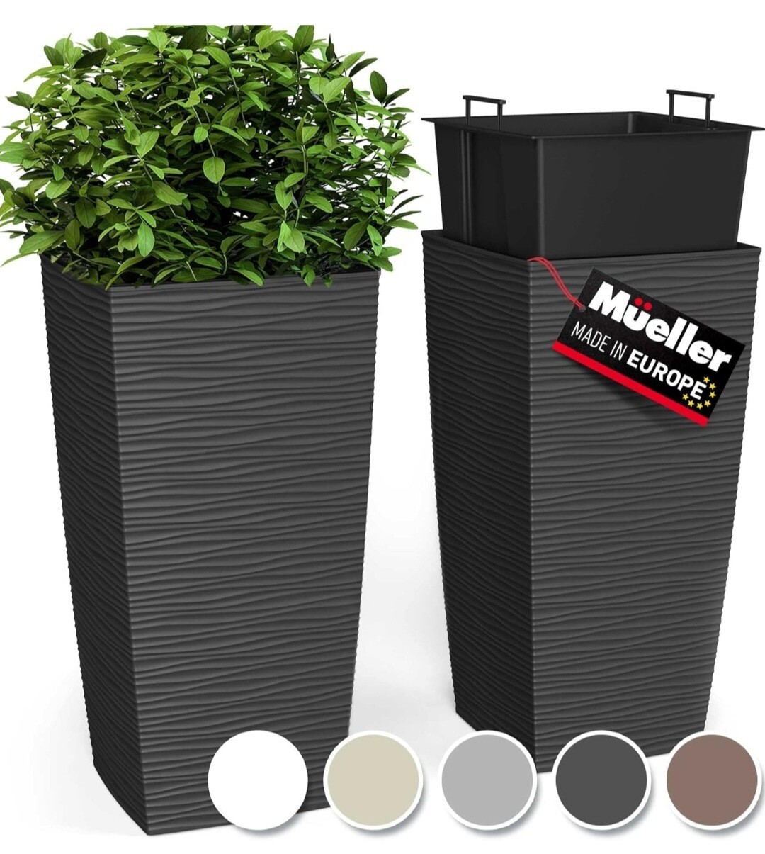 JANSKA BY MUELLER, 2-Piece Set, 18”, Modern Design Planters, Built-in Drainage