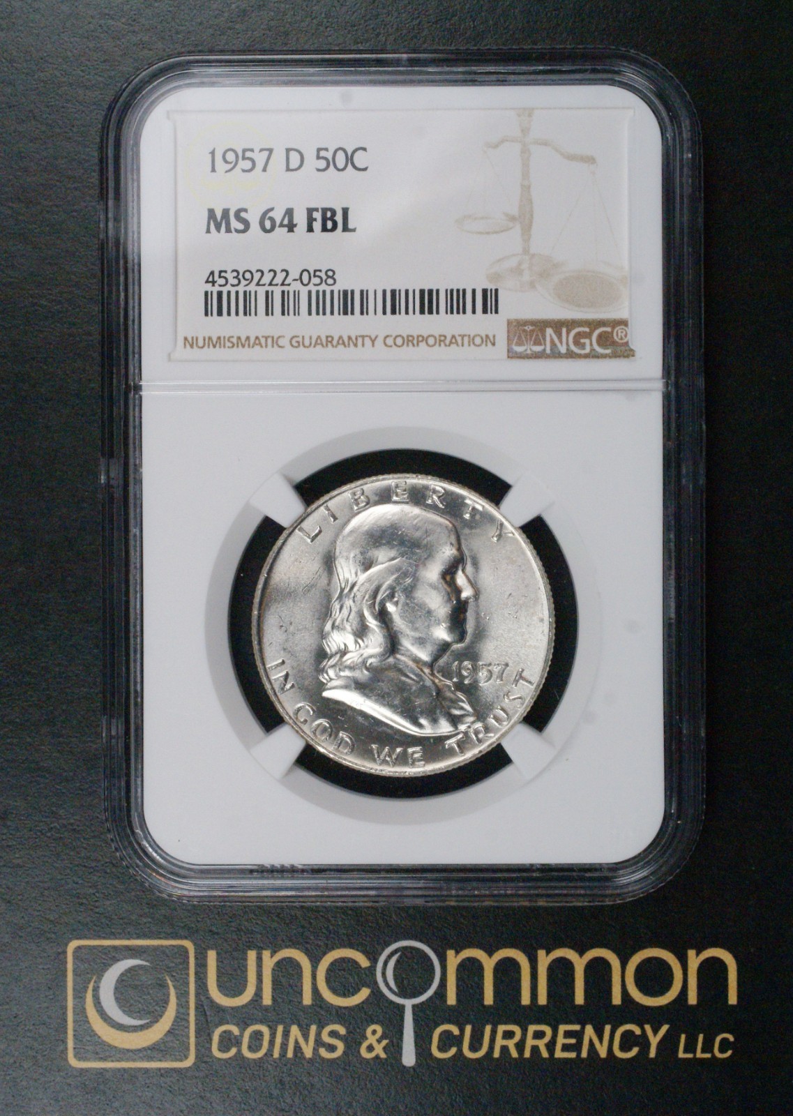 1957D MS 64 FBL Franklin Half Dollar   (UCC-FHD-1957D-MS64FBL-N-0140)