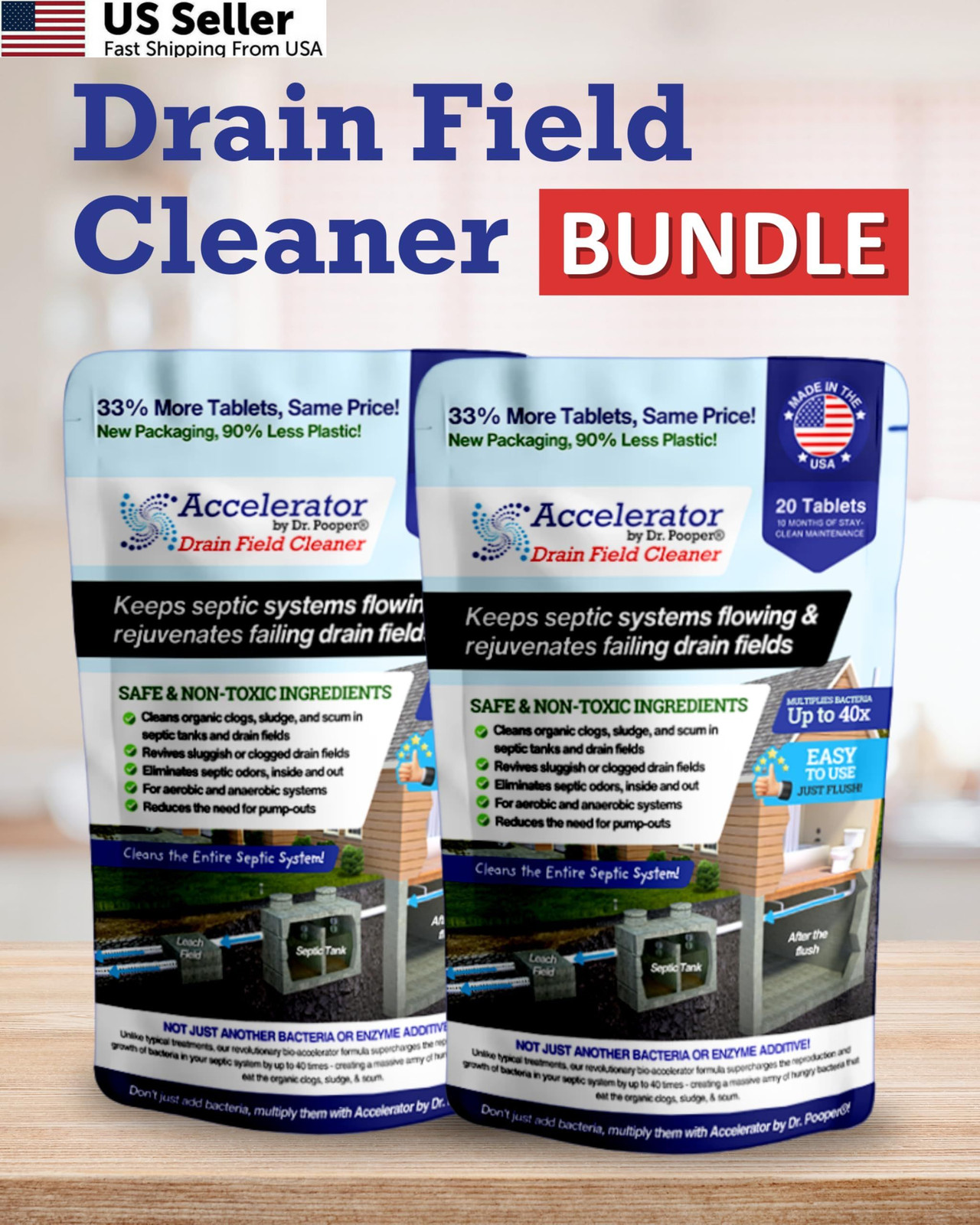 2-Pack Value BUNDLE of Drain Field Bundle, White with Blue Specks