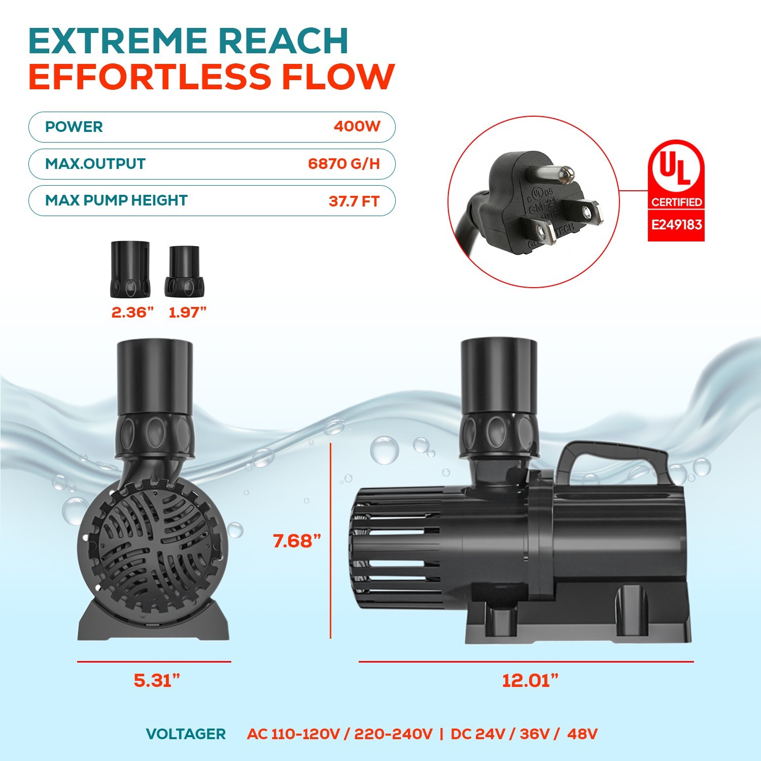 6870GPH Submersible External Water Pump with Controller Aquarium Hydroponic Pond