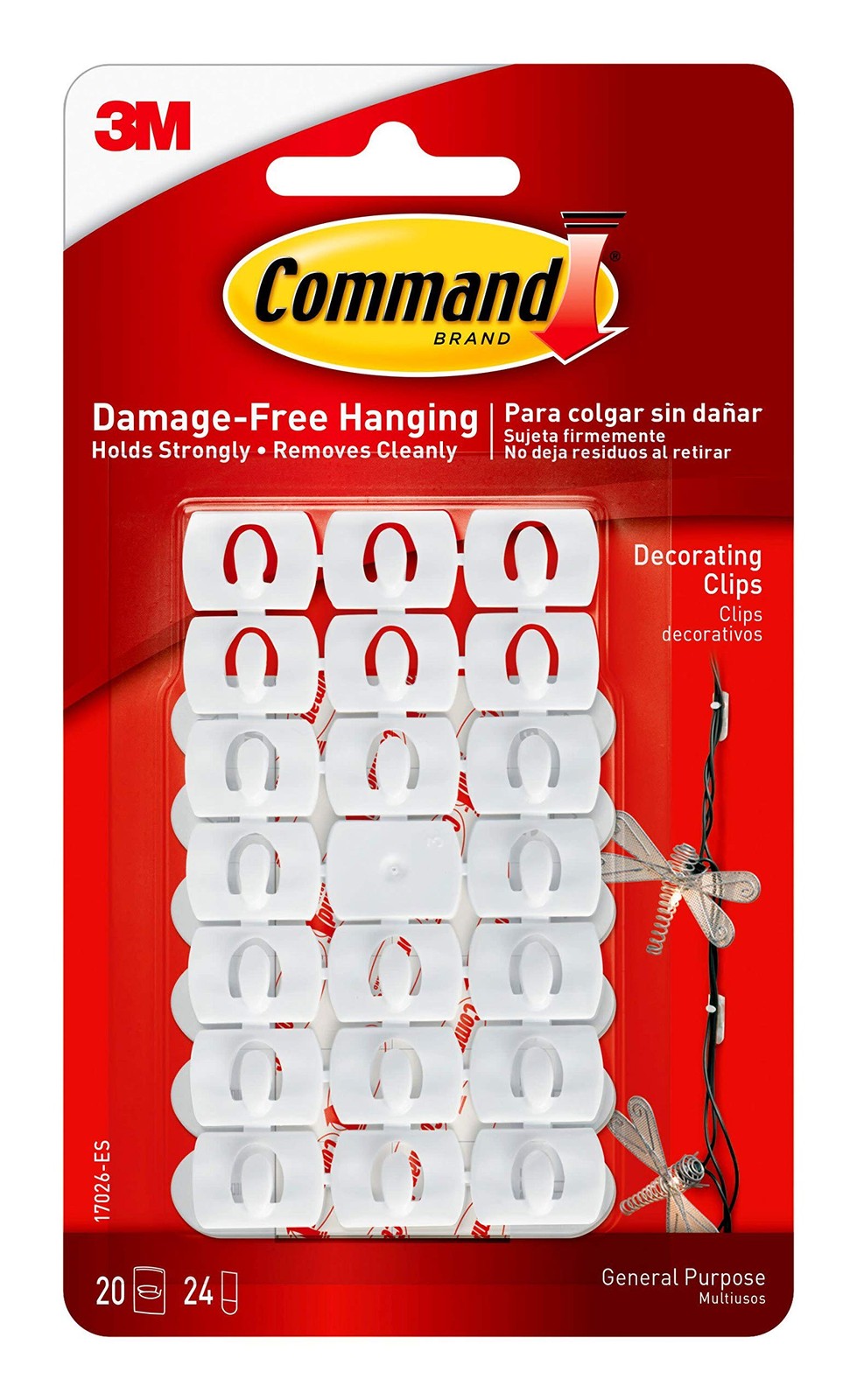 Small Decorating Clips, White, 20-Clips, 24-Strips, Decorate Damage-Free