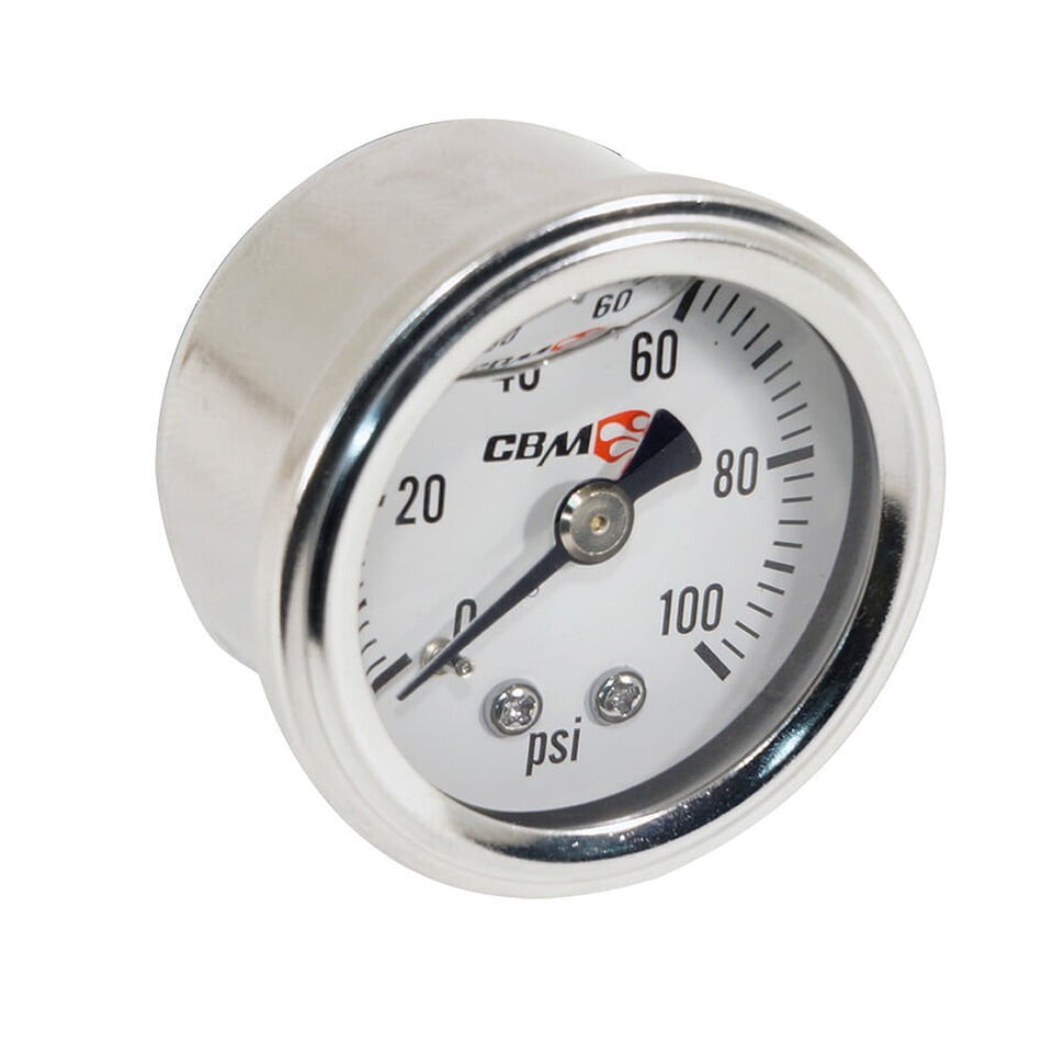 CBM-XB40290 CBM MOTORSPORTS INLINE 1/8" NPT PRESSURE GAUGE 0-100 PSI