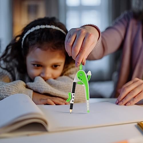 Student Geometry Math Set, Drawing Compass and 6 Inch Clear Swing Arm Green