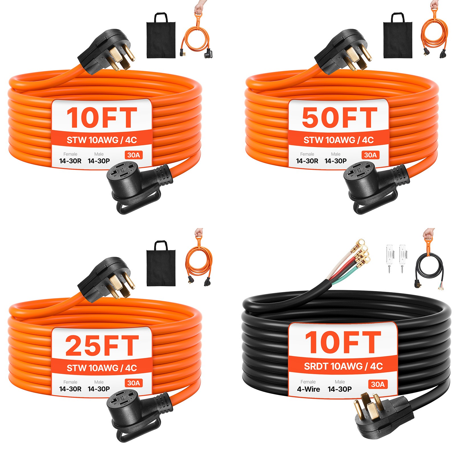 Uimoso 10-50 ft Dryer Cable 4/3-Prong NEMA 14-30/10-30P to 14-30/10-30R