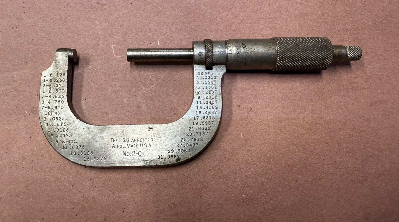 Vintage Starrett  1" to 2" Outside Micrometer No. 2-C Made in USA (Pre-Owned)
