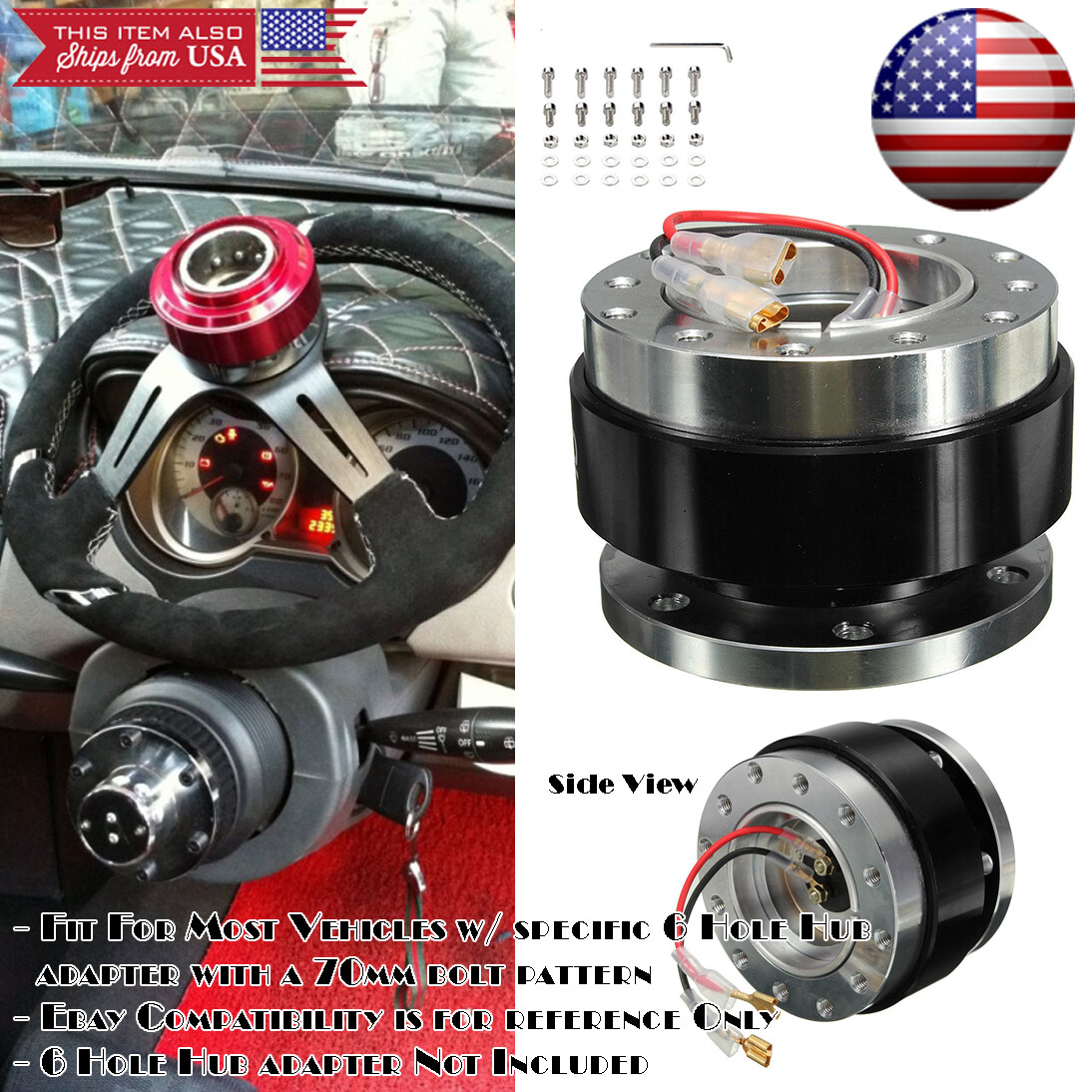 Ball Bearing Black Steering Wheel Quick Release Extension Hub For Subaru Mazda