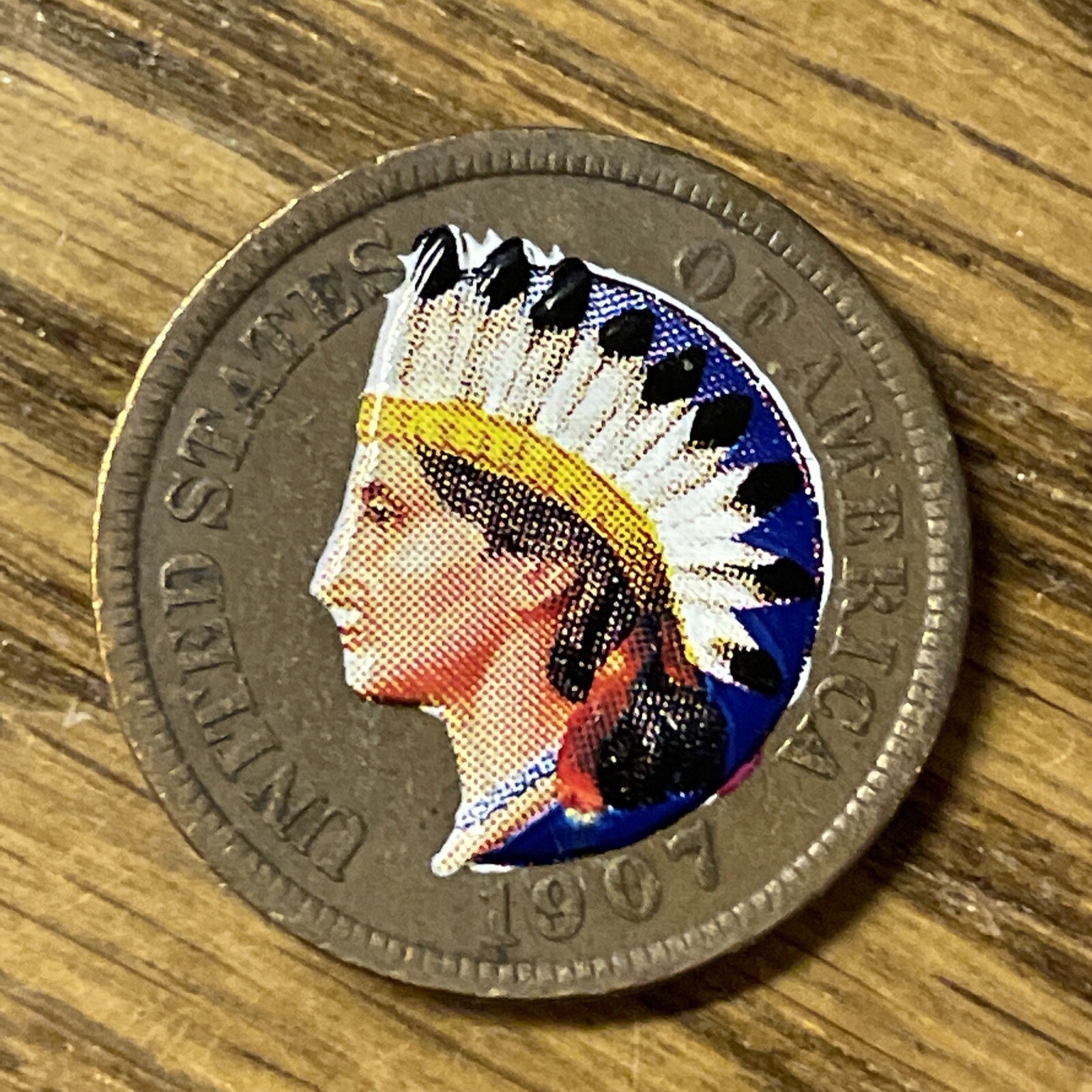 1907 INDIAN HEAD CENT - Colorized On Both Sides (#2)
