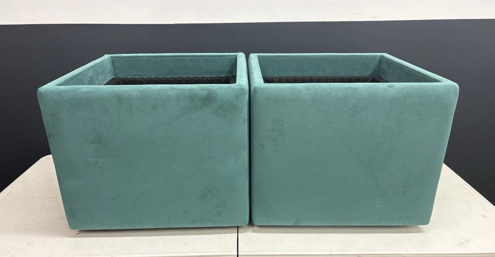 American Leather UNO Storage Ottoman Robb & Stucky Teal w Tray Casters Set 2