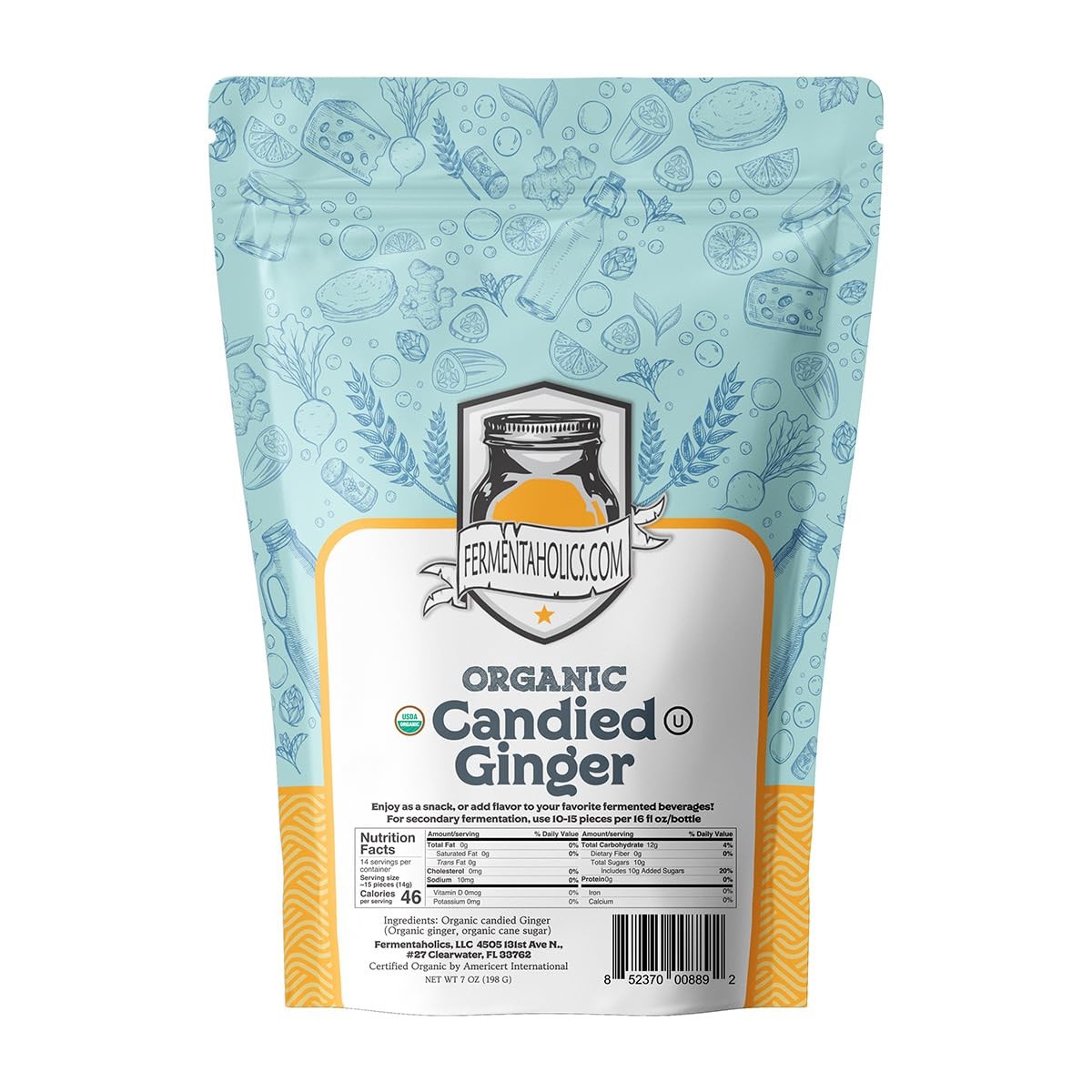 Fermentaholics USDA Certified Organic Candied Ginger, 7 7 Ounce (Pack of 1)