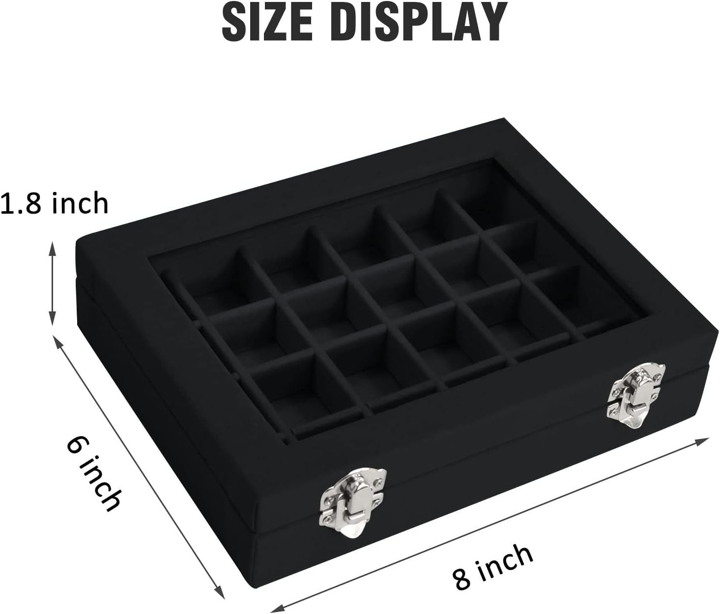 Velvet Jewelry Box 24 Grid Ring Display Organiser 24 Grid, Black