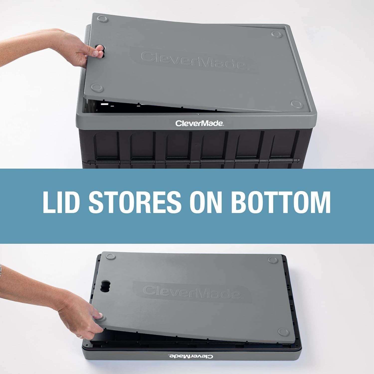 CleverMade Collapsible Storage Bins with Lids, 62L, 3 Pack, Stone