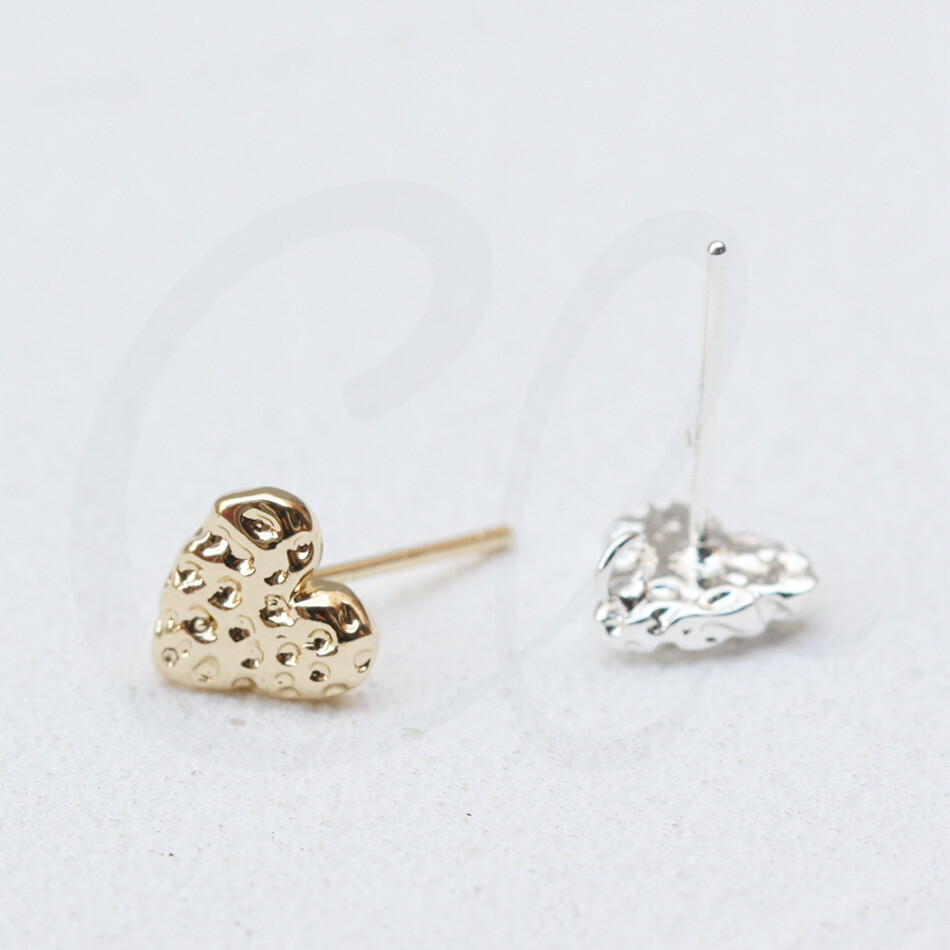 One Pair Plated Brass Earring Post with Sterling Silver Pin-Textured (4547C)