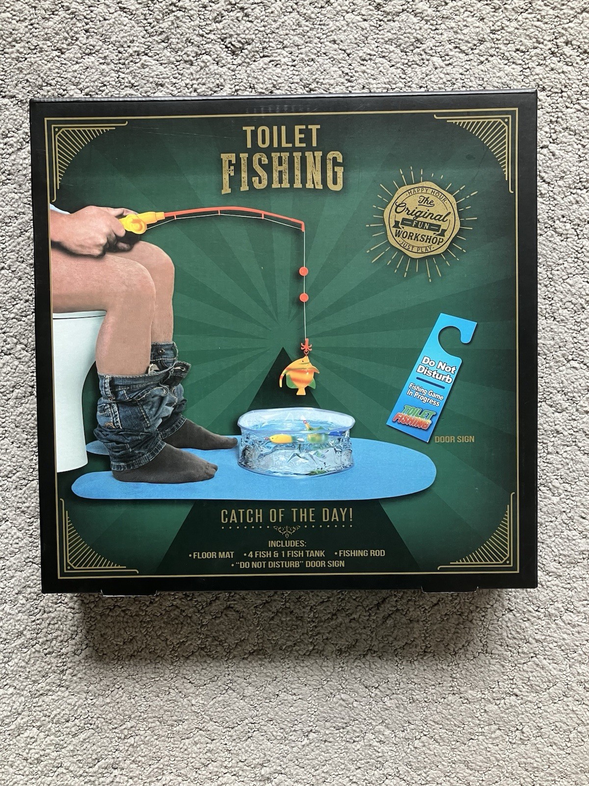 Toilet Fishing Gag Novelty Gift Game Set - Mat, 4 Fish, Tank, Rod & Door Sign 🎣