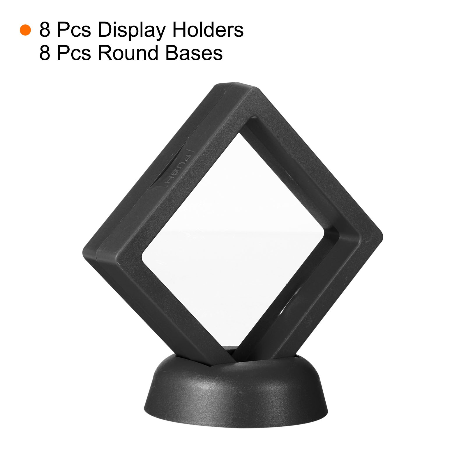 2.8" x 2.8" 3D Floating Display Case, 8pcs with Base Stand, Black