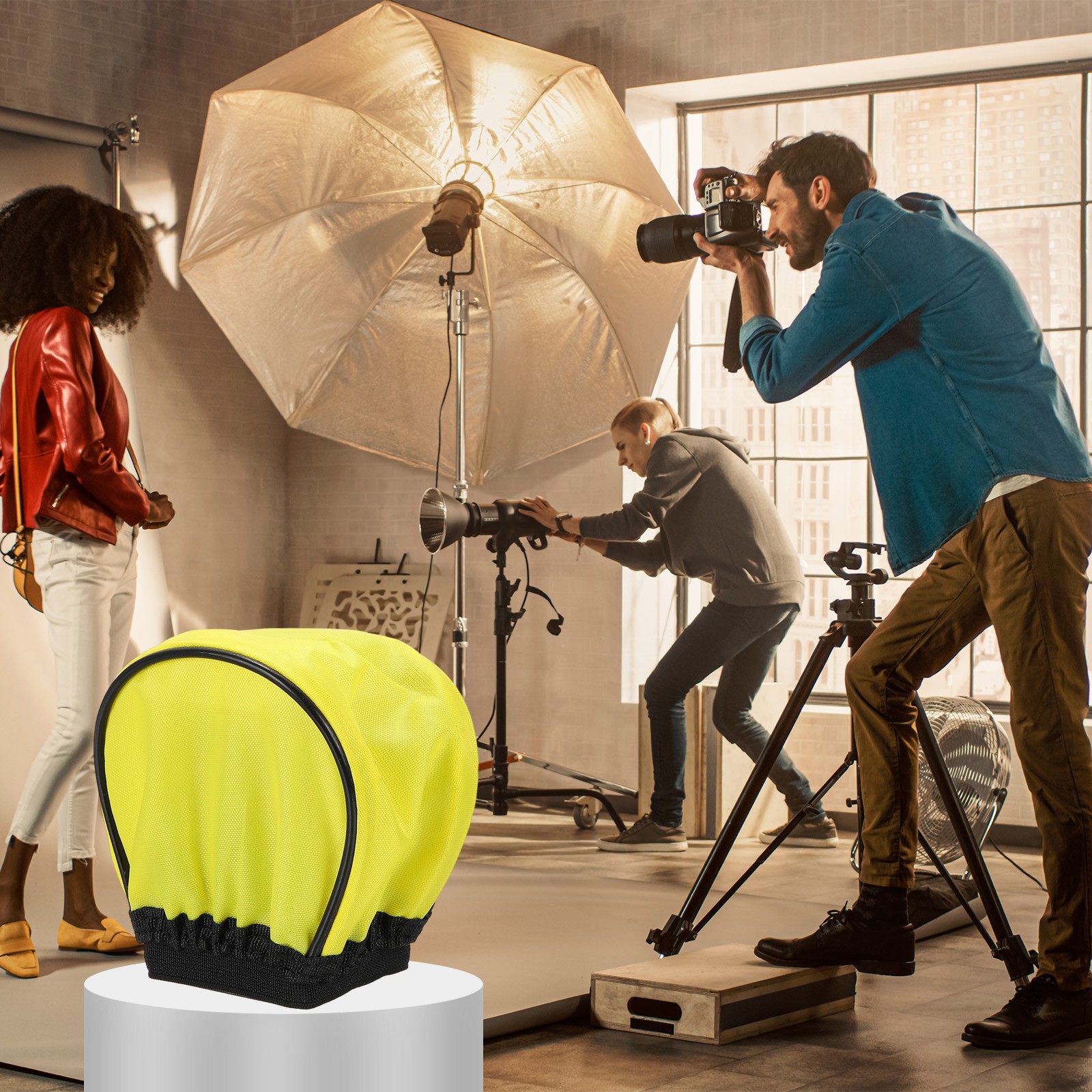 2pcs 3.5" x 3.7" Soft Mini Flash Bounce Diffuser Cap, for Flashlight, Yellow