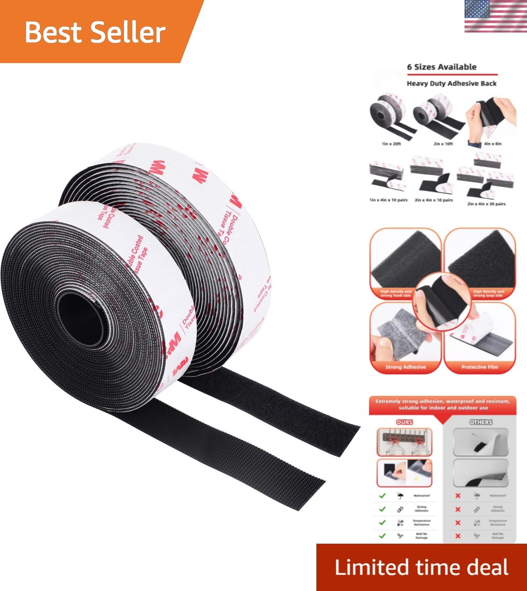 Hook and Loop Tape 1in x 20ft, Heavy Duty Adhesion Strip, Slef Adhesive Inter...