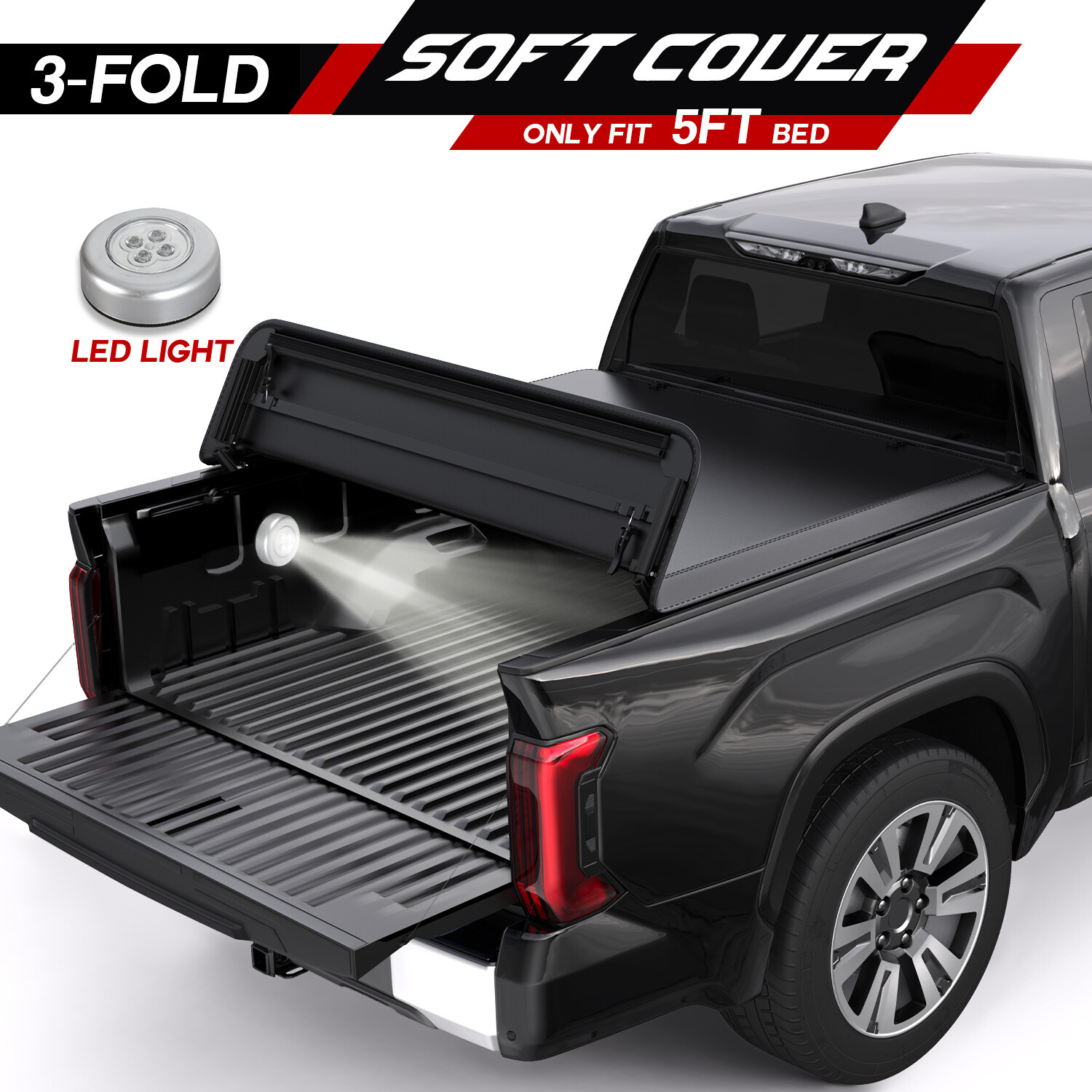 Tri-Fold 5FT Bed Truck Soft Tonneau Cover For 2016-2023 Toyota Tacoma