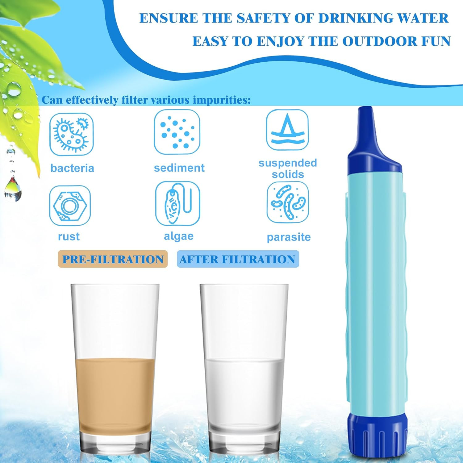 Gravity Fed Water Filtration System with Adjustable Tree Strap, Gravity Bag with