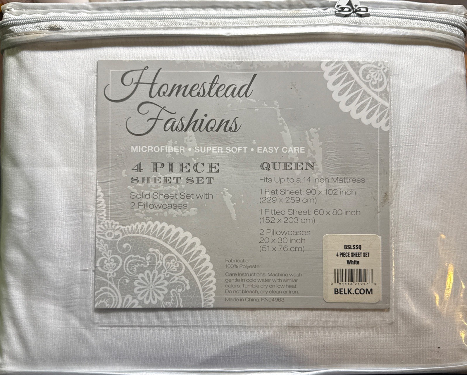 Homestead Fashions Microfiber 4 Piece Sheet Set Queen White Brand New