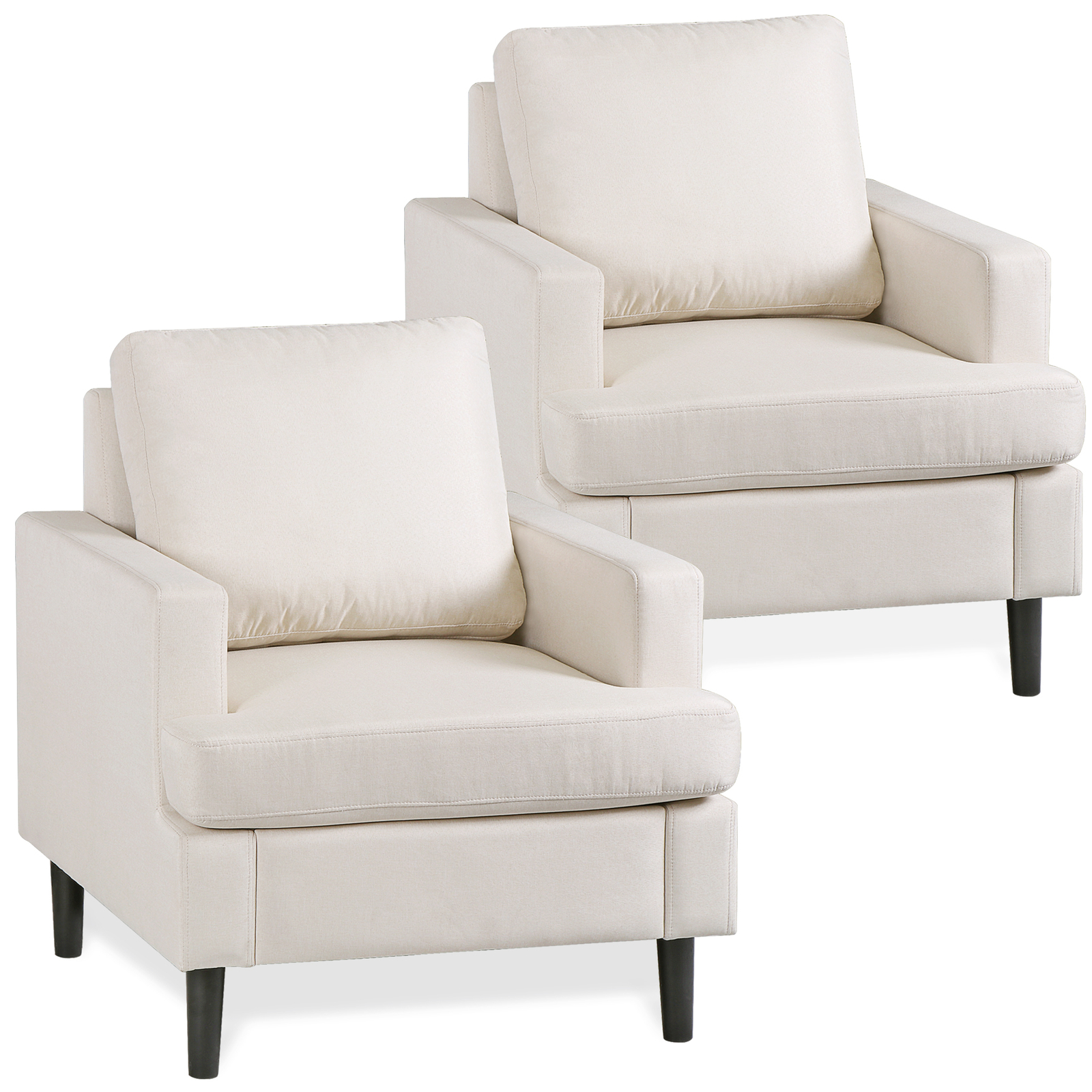 2PCS Living Room Accent Chair Armchair Single Sofa Upholstered Chair Beige