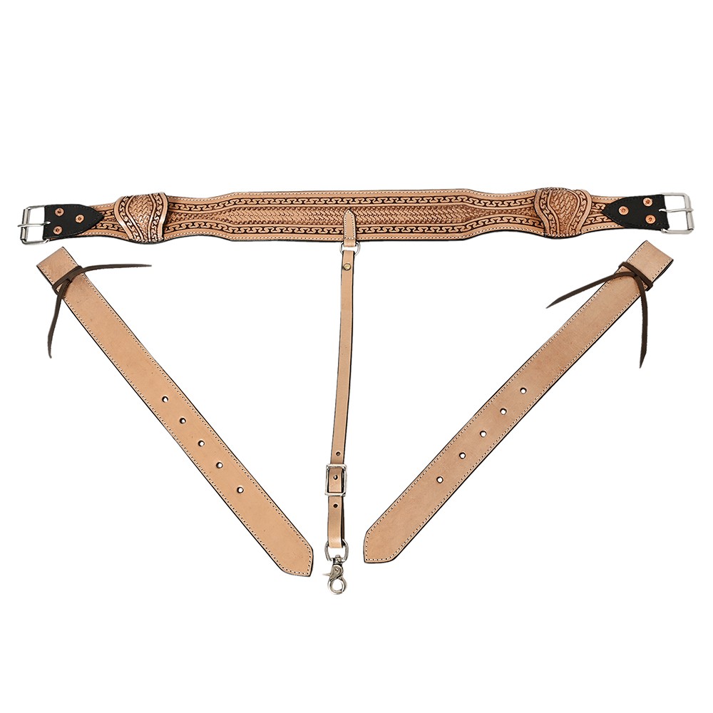 27KK Comfytack Horse Saddle Flank Cinch Girth Handtooled Leather W/ Billets