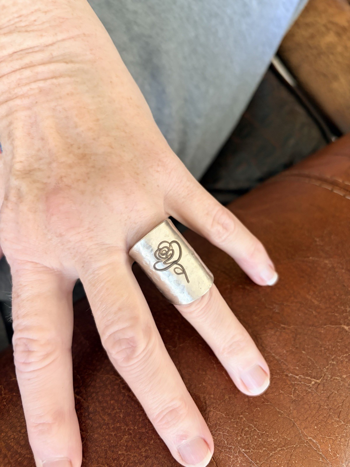 Spoon Bowl Laser Rose Ring Size 8.5
