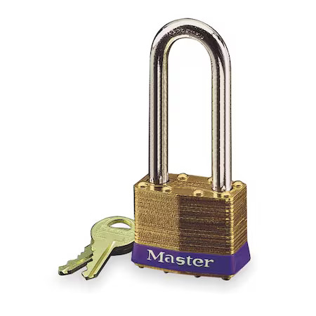 Master Lock 2Kalj Padlock, Keyed Alike, Long Shackle, Rectangular Brass Body,
