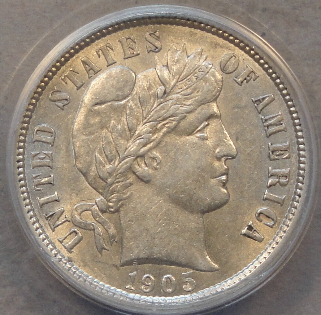 1905 Barber Dime 10c ANACS Certified AU58