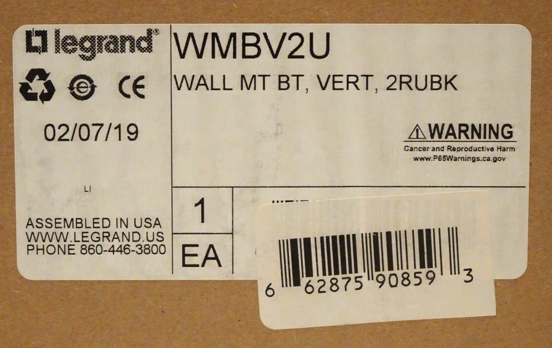Legrand WMBV2U Vertical Wall Mount Bracket, 2 RU, New In Box
