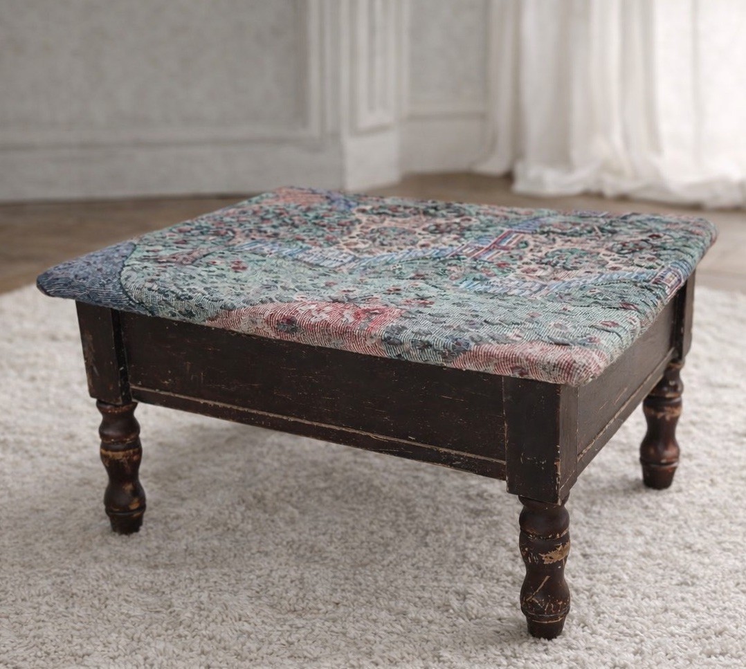 Storage Footstool Tapestry Upholstered Ottoman Cottage Stool Seat