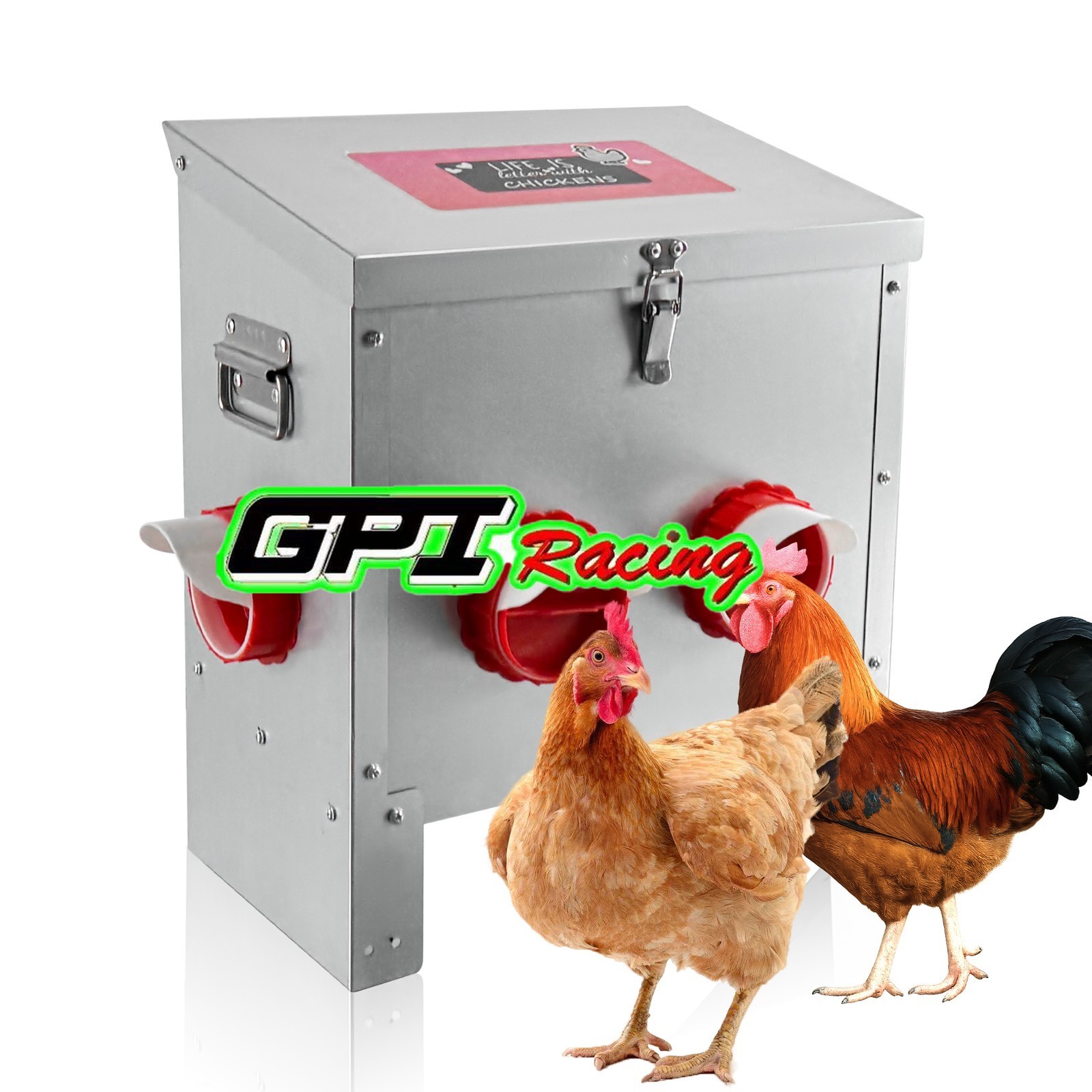Automatic Chicken Feeder Box 25 lbs 4 Ports Weather-Resistant & Animal-Proof