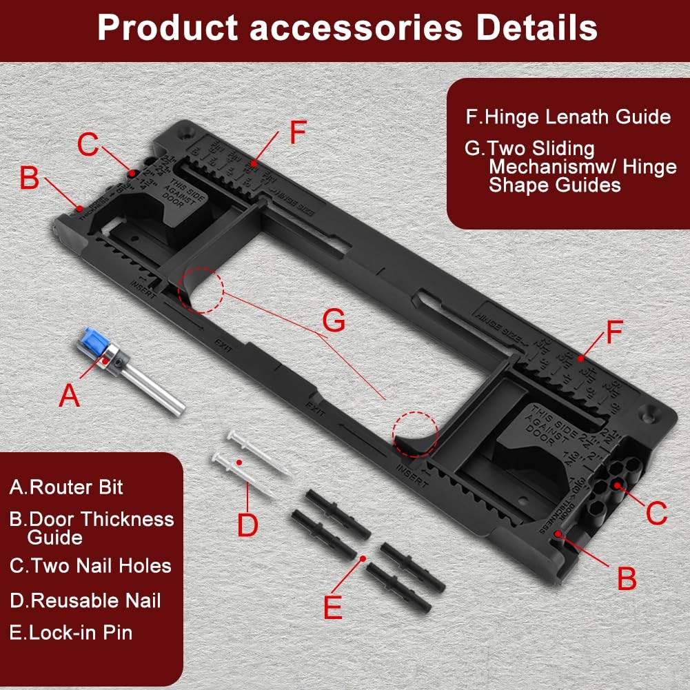 Door Hinge Jig Kit for Router, Adjustable Mortise Template Guide