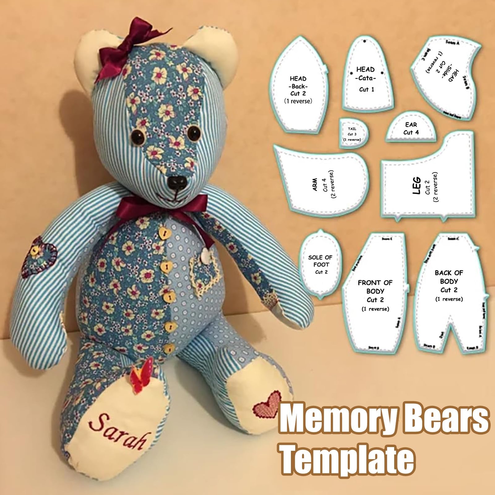 30 Pcs Memory Bear Sewing Patterns Template, Memory Bear Acrylic Template Rul...