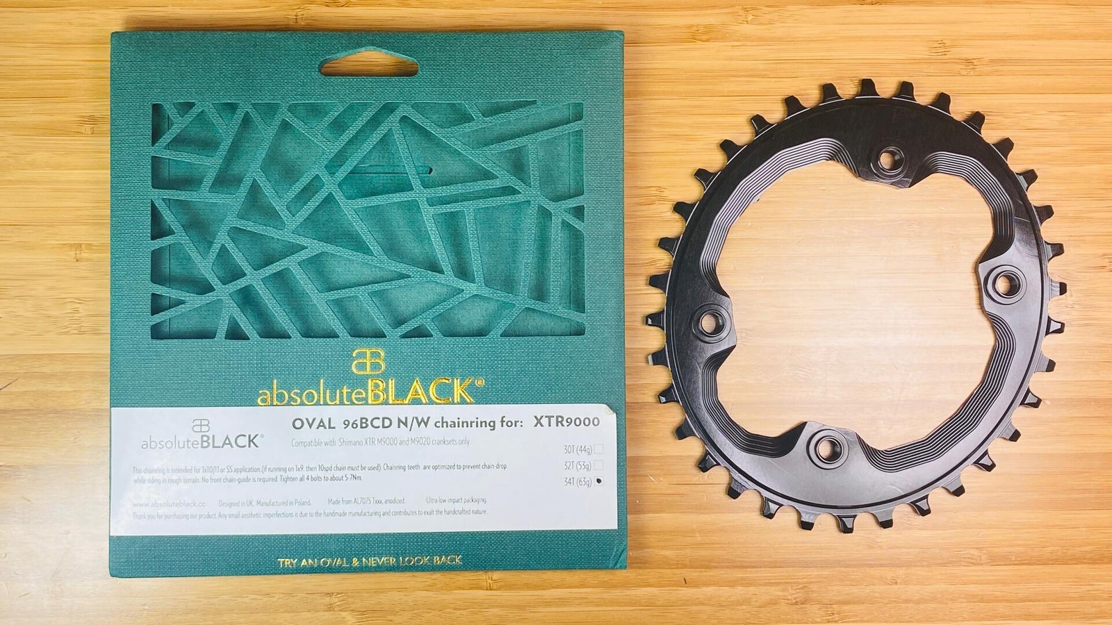 absoluteBLACK OVAL 96bcd XTR N/W Chainring XTR9000/M9020 34t - Black