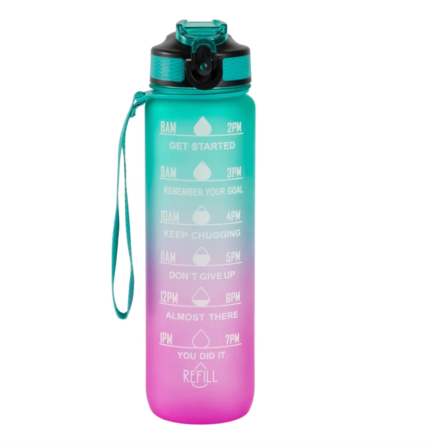 1L Motivational Time-Marker Water Bottle – 32oz Leakproof Sport Tumbler Green-Pu