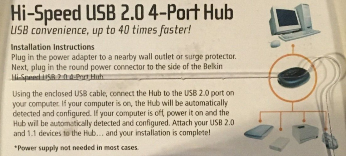 F5U234 Belkin Hi-Speed 4 Port Active Powered Hub USB 2.0 - Brand New In Package